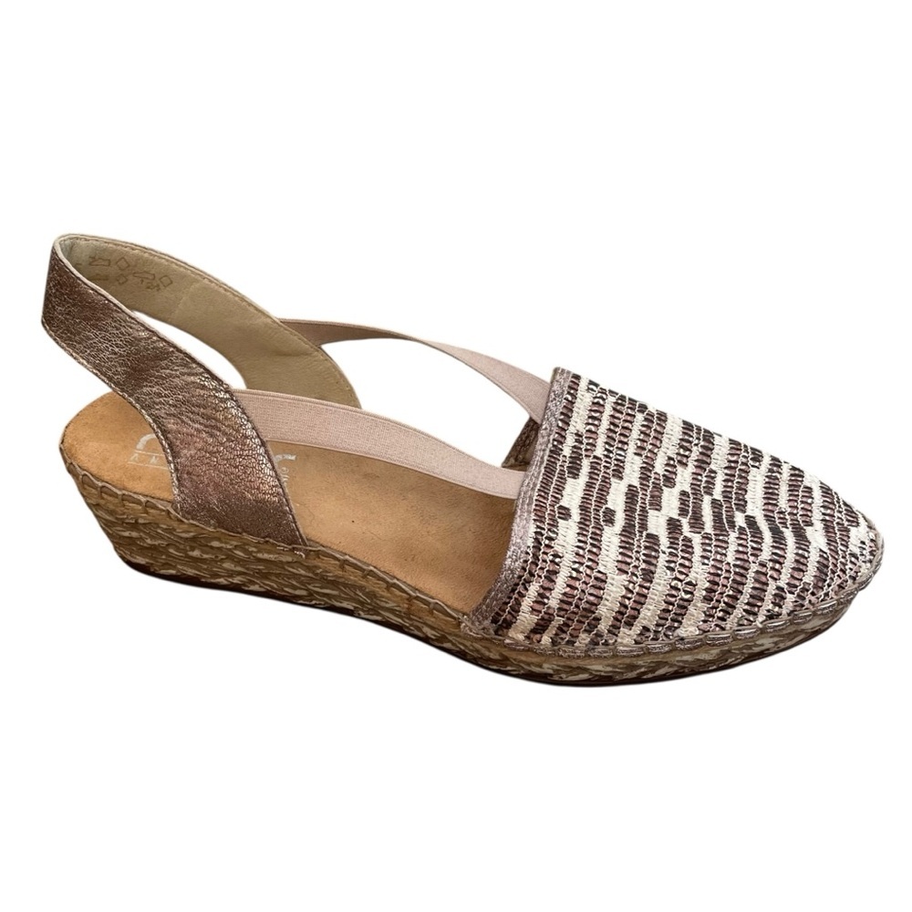 RIEKER Wedge Espadrilles Summer Sandals Shoes Cream Copper Tan Brown 41